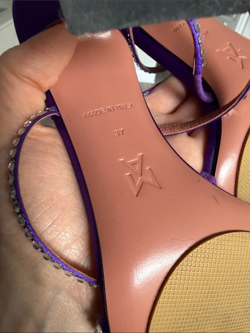 Amina Muaddi Purple Crystal-Strap Mules - Picture 6 of 8